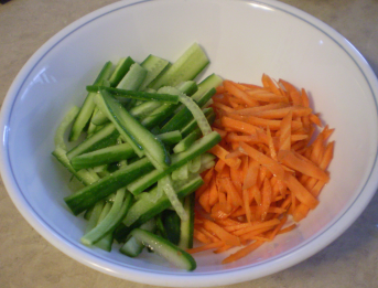 Cucumbers and carrots with lime juice and sea salt.